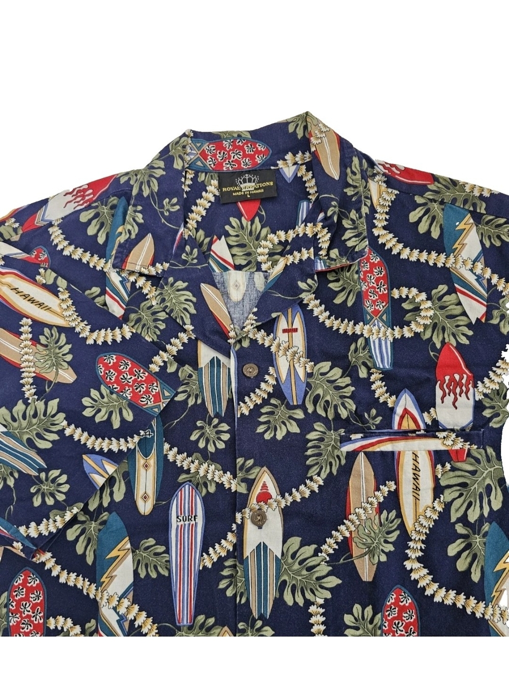 Vintage Royal Creations Hawaiian Aloha Shirt Men's L Surfboard Made in Hawaii